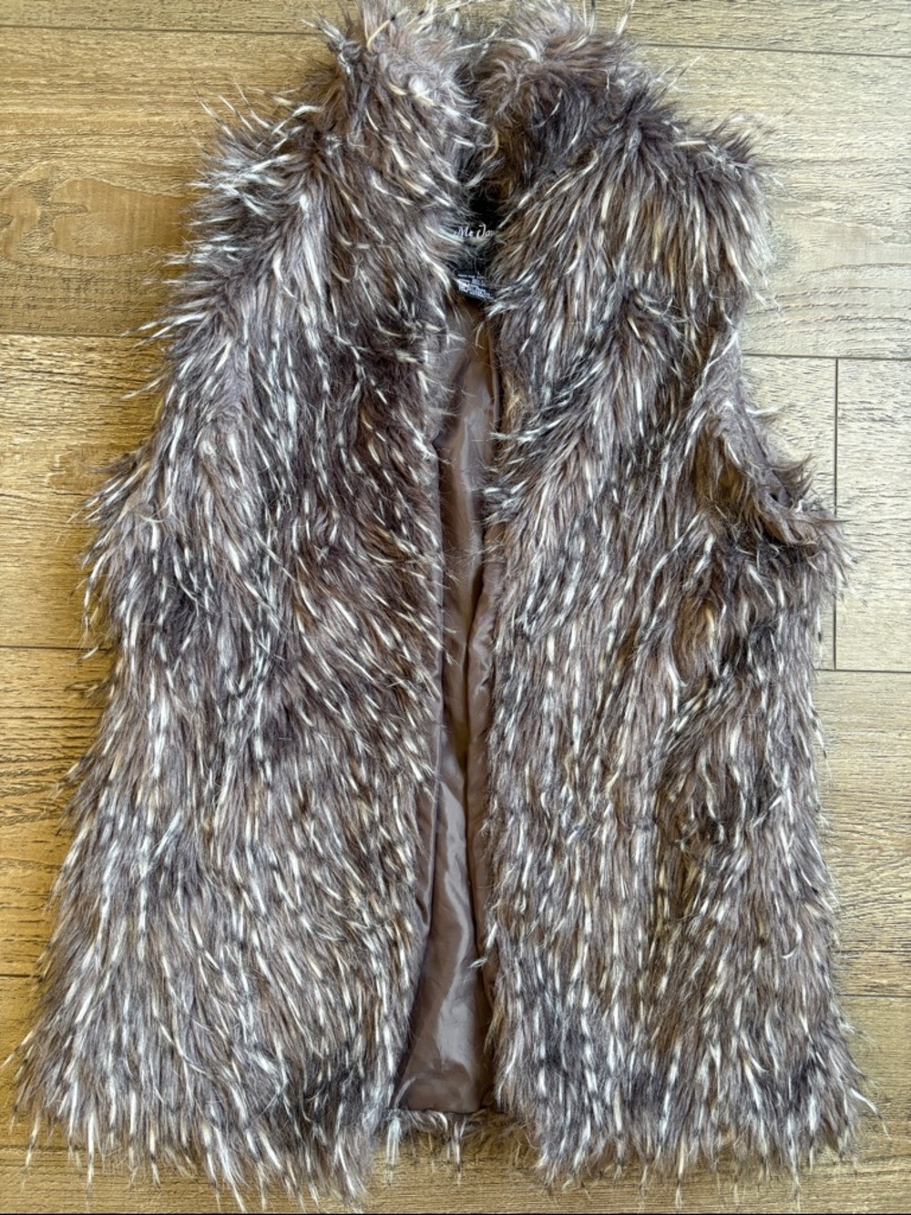 Me Jane Brown Tan & Cream Faux Fur Feathery Vest Boho Outerwear Pennylane